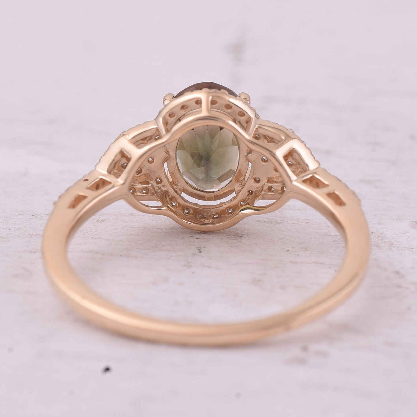 1.66 Ct Oval Mixed Cut Natural Green Tourmaline 14K Gold Ring