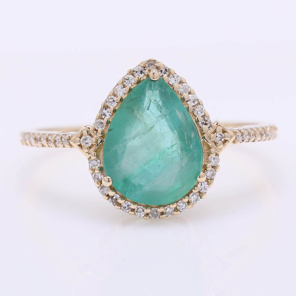 1.83 Ct Pear Mixed Cut Natural Emerald 14K Gold Ring