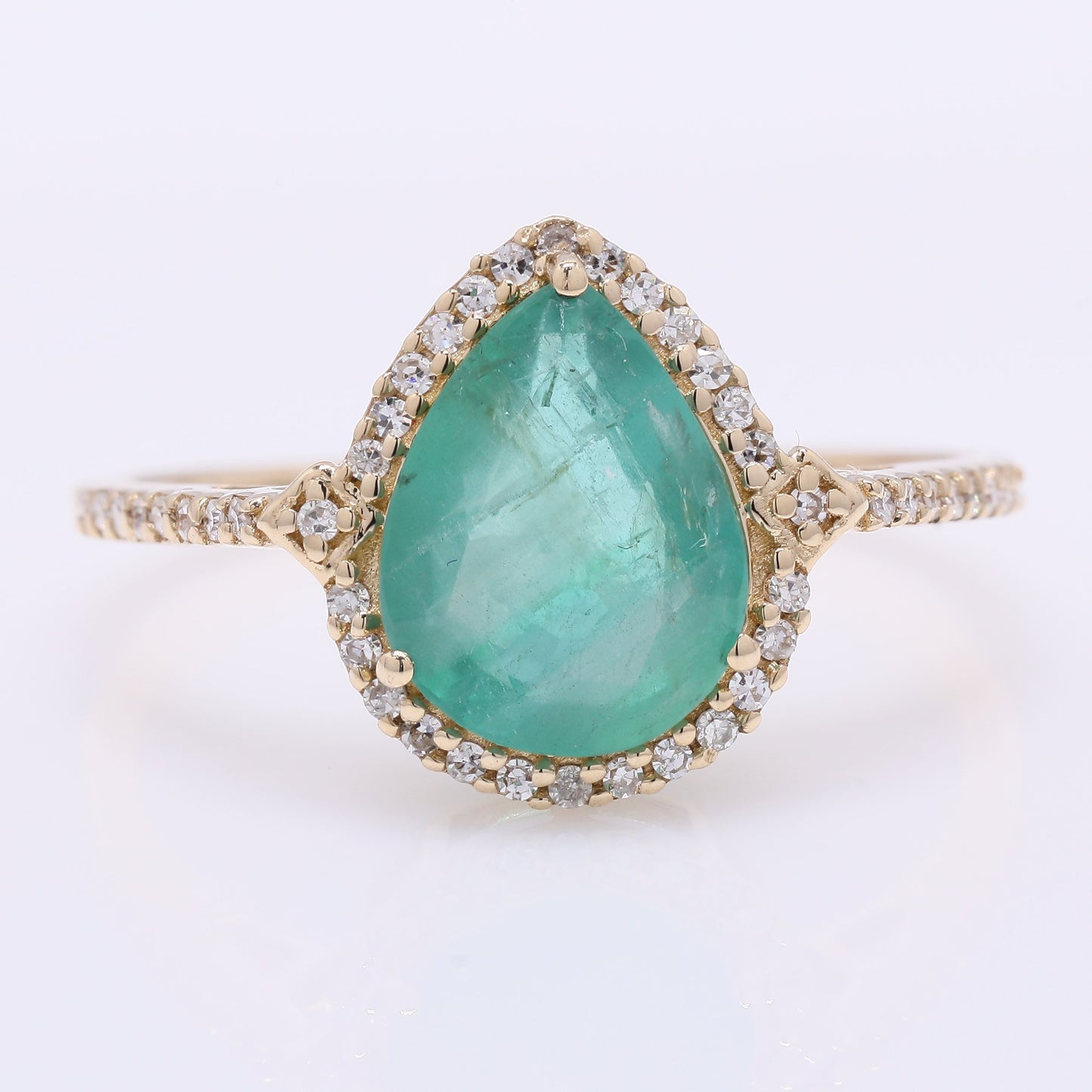 1.83 Ct Pear Mixed Cut Natural Emerald 14K Gold Ring