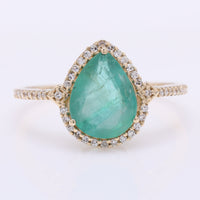 1.83 Ct Pear Mixed Cut Natural Emerald 14K Gold Ring