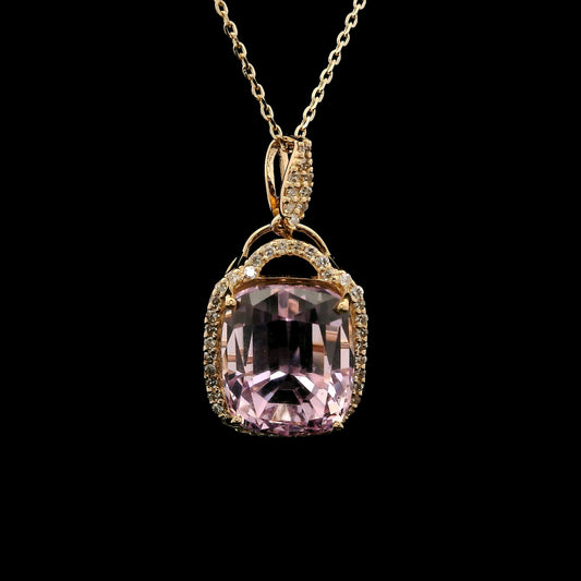 7.21 Ct Cushion Kunzite 14K Gold Pendant