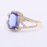 2.35 Ct Cushion Mixed Cut Natural Tanzanite 14K Gold Ring