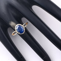 2.99 Ct Oval Mixed Cut Natural Sapphire 14K Gold Ring