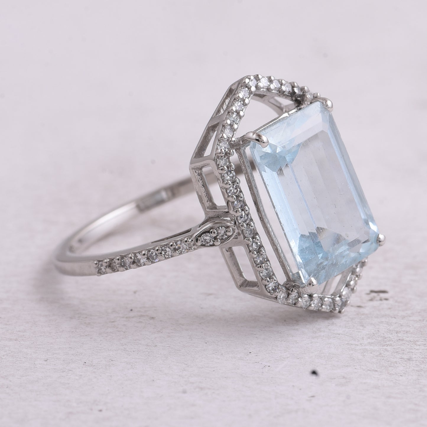 3.11 Ct Octagon Step Cut Natural Aquamarine 950 Platinum Ring