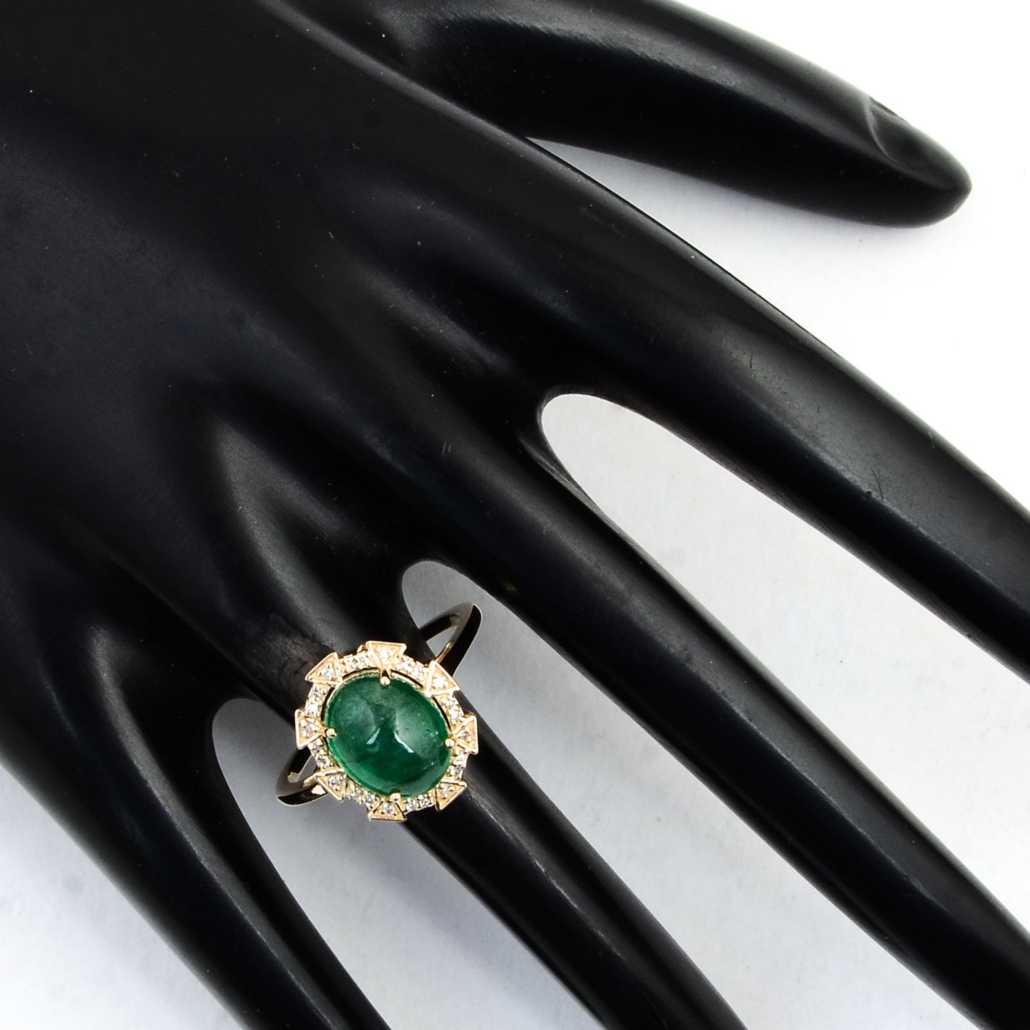 3.08 Ct Oval Cabochon Natural Beryl Emerald 14K Gold Ring