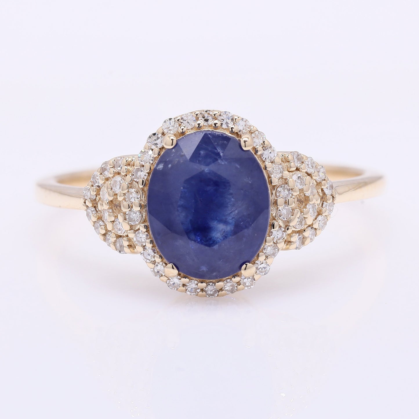 2.25 Ct Oval Mixed Cut Natural Sapphire 14K Gold Ring