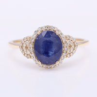 2.25 Ct Oval Mixed Cut Natural Sapphire 14K Gold Ring