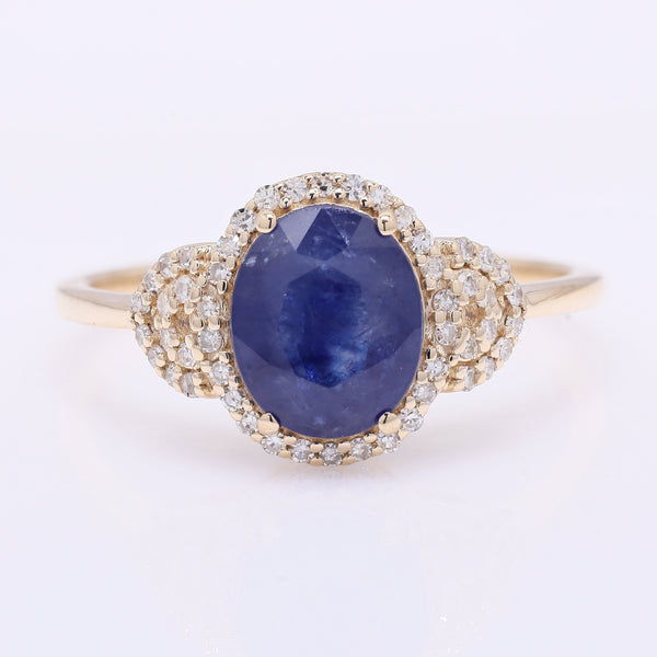 2.25 Ct Oval Mixed Cut Natural Sapphire 14K Gold Ring