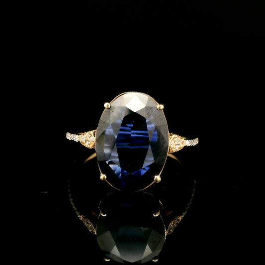 4.29 Ct Oval Mixed Cut Lab Grown Sapphire 14K Gold Ring