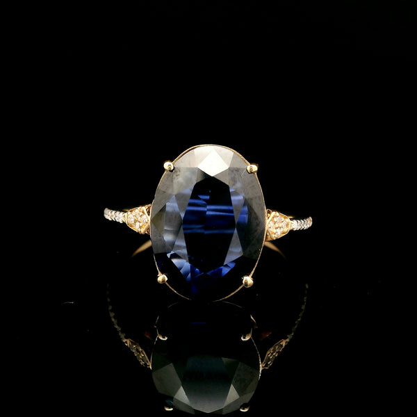 4.29 Ct Oval Mixed Cut Lab Grown Sapphire 14K Gold Ring