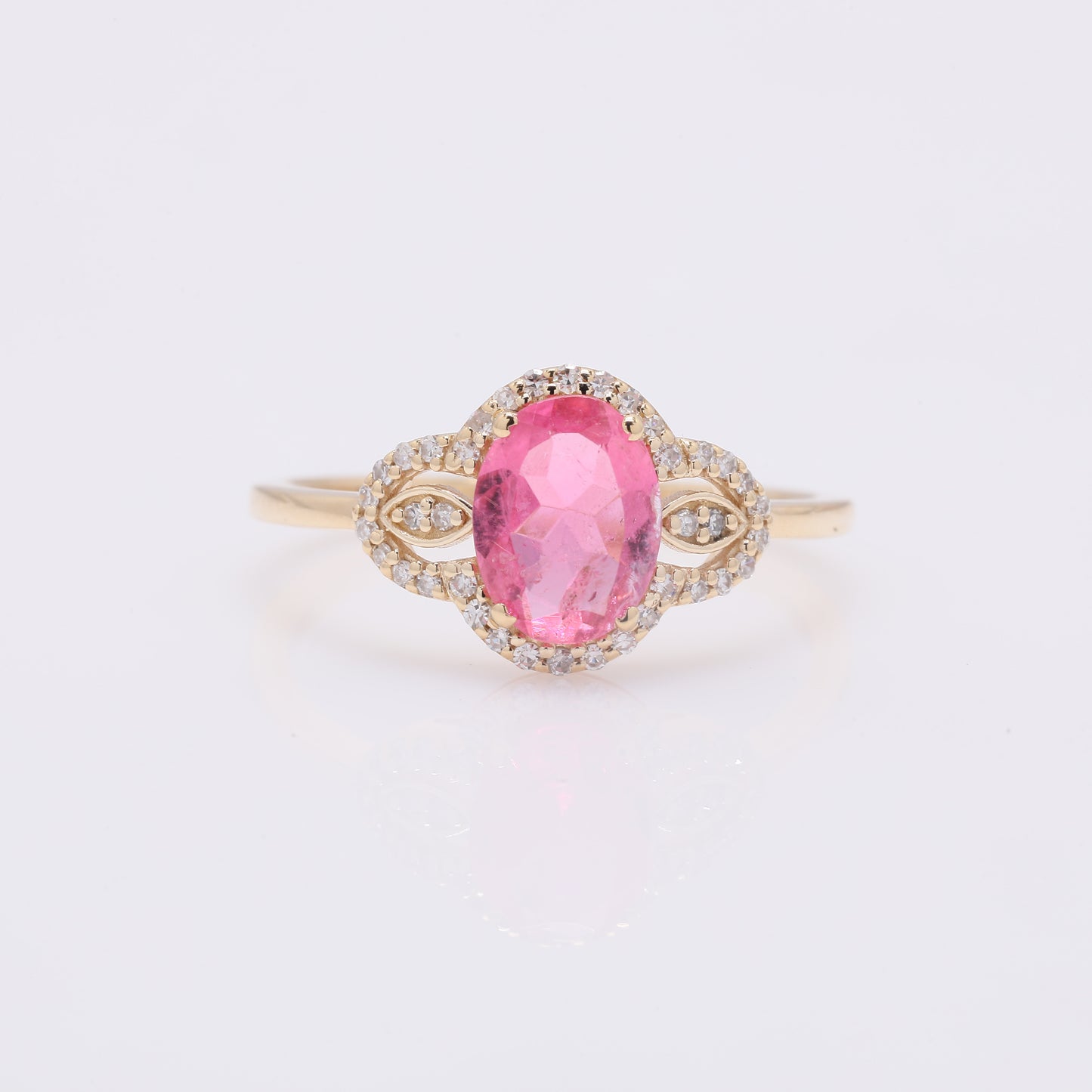 1.03 Ct Oval Mixed Cut Natural Pink Tourmaline 14K Gold Ring
