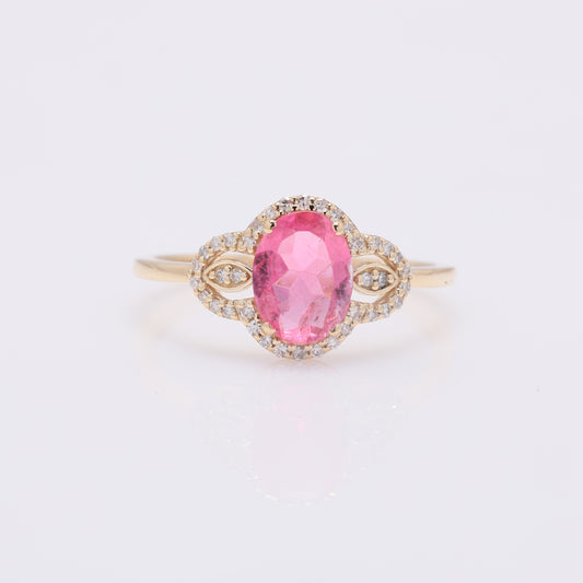 1.03 Ct Oval Mixed Cut Natural Pink Tourmaline 14K Gold Ring