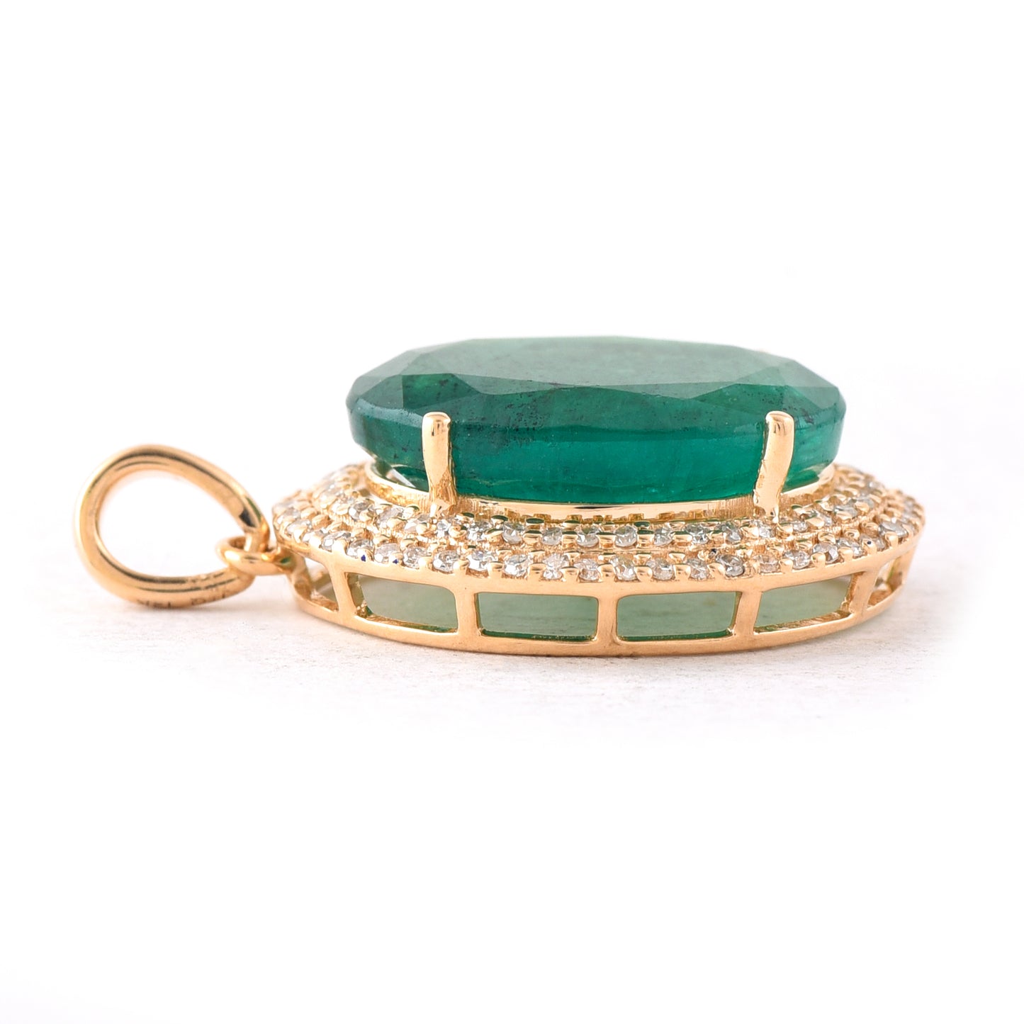 6.29 Ct Oval Mixed Cut Natural Emerald 14K Gold Pendant