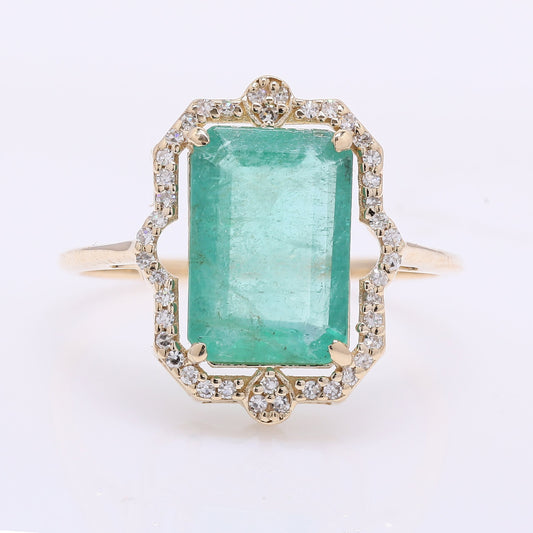 3.14 Ct Octagon Step Cut Natural Emerald 14K Gold Ring