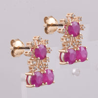 2.98 Ct Round Natural Ruby 14K Gold Earrings