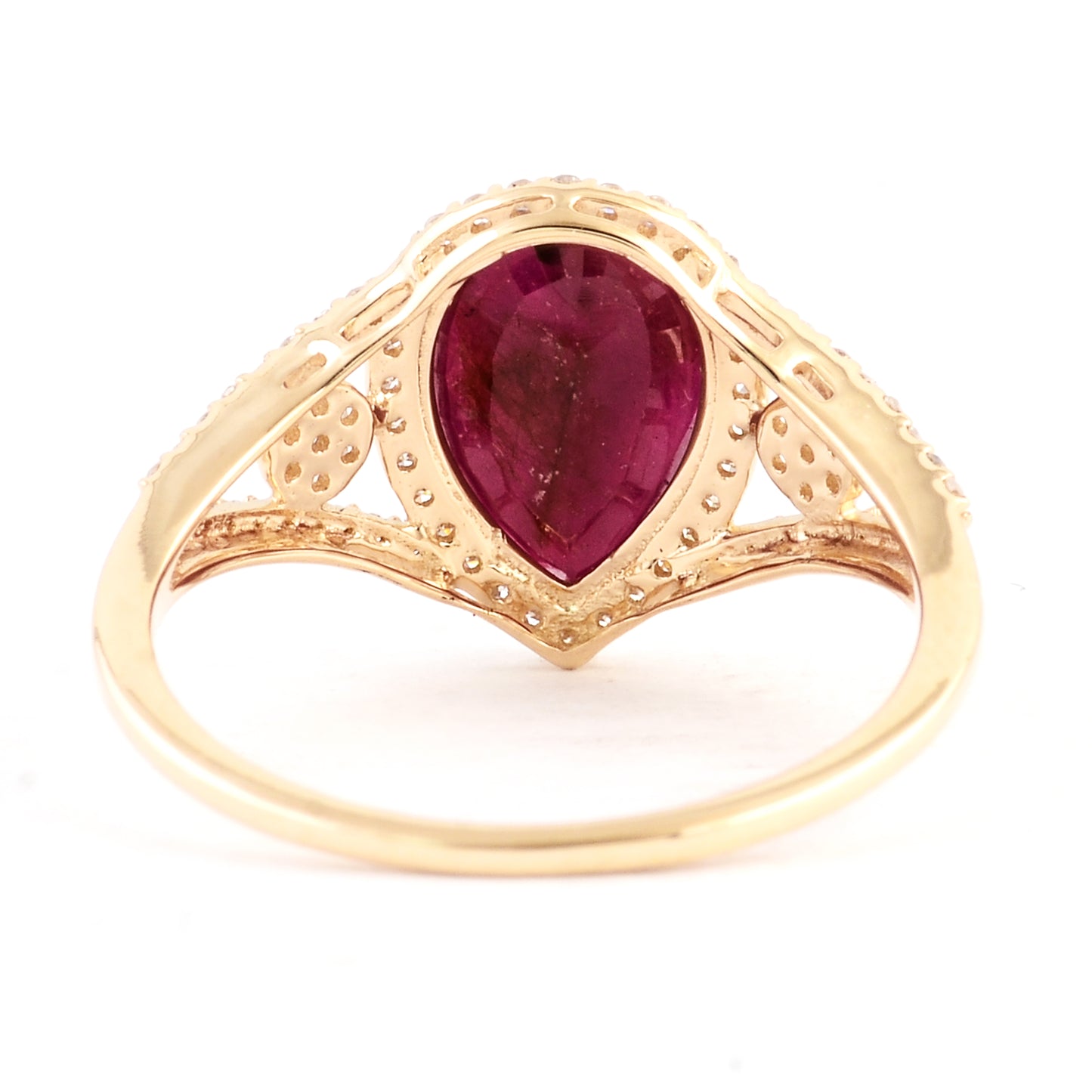 1.92 Ct Pear Mixed Cut Natural Corundum Ruby 14K Gold Ring