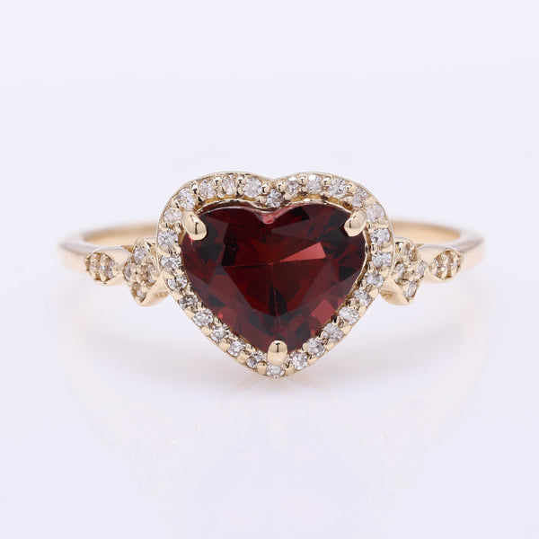 1.89 Ct Heart Mixed Cut Natural Garnet 14K Gold Ring