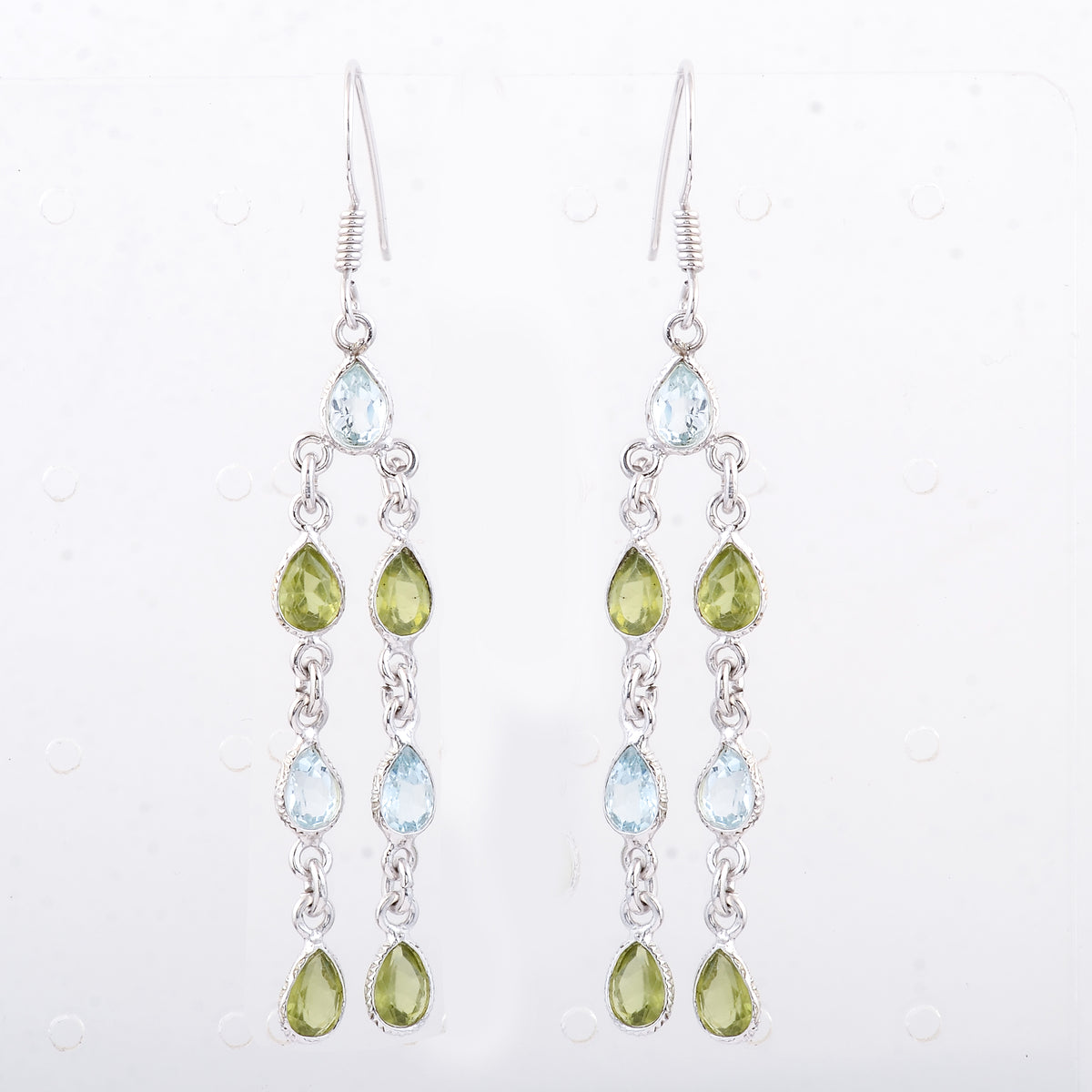 10.63 Ct Peridot, Blue Topaz 925 Sterling Silver Earrings