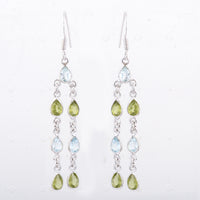 10.63 Ct Peridot, Blue Topaz 925 Sterling Silver Earrings