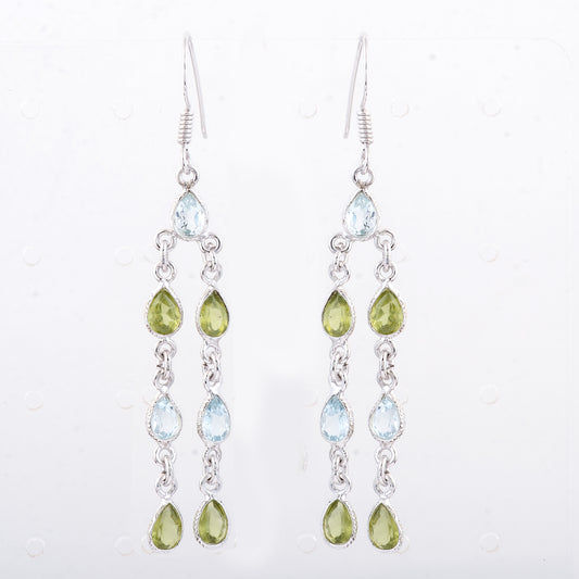 10.63 Ct Peridot, Blue Topaz 925 Sterling Silver Earrings