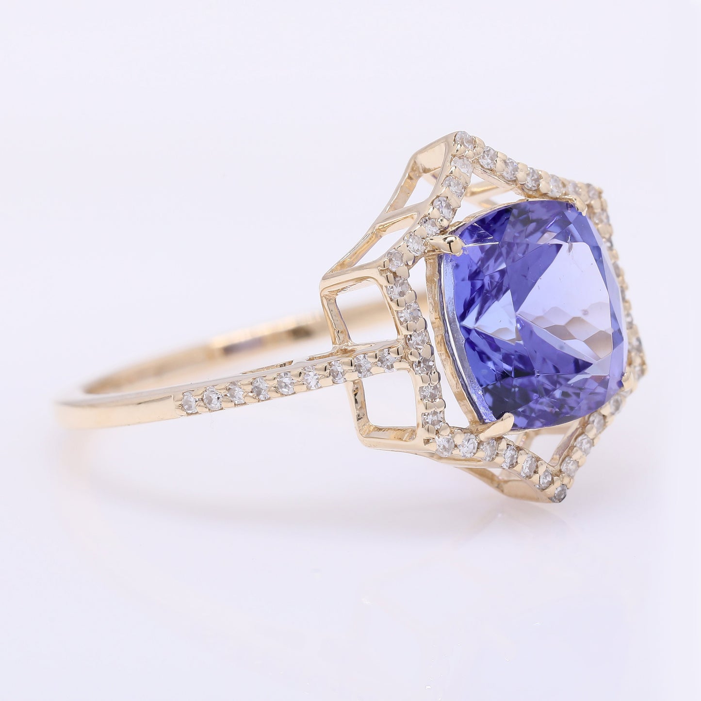 3.15 Ct Cushion Mixed Cut Natural Tanzanite 14K Gold Ring