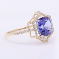 3.15 Ct Cushion Mixed Cut Natural Tanzanite 14K Gold Ring