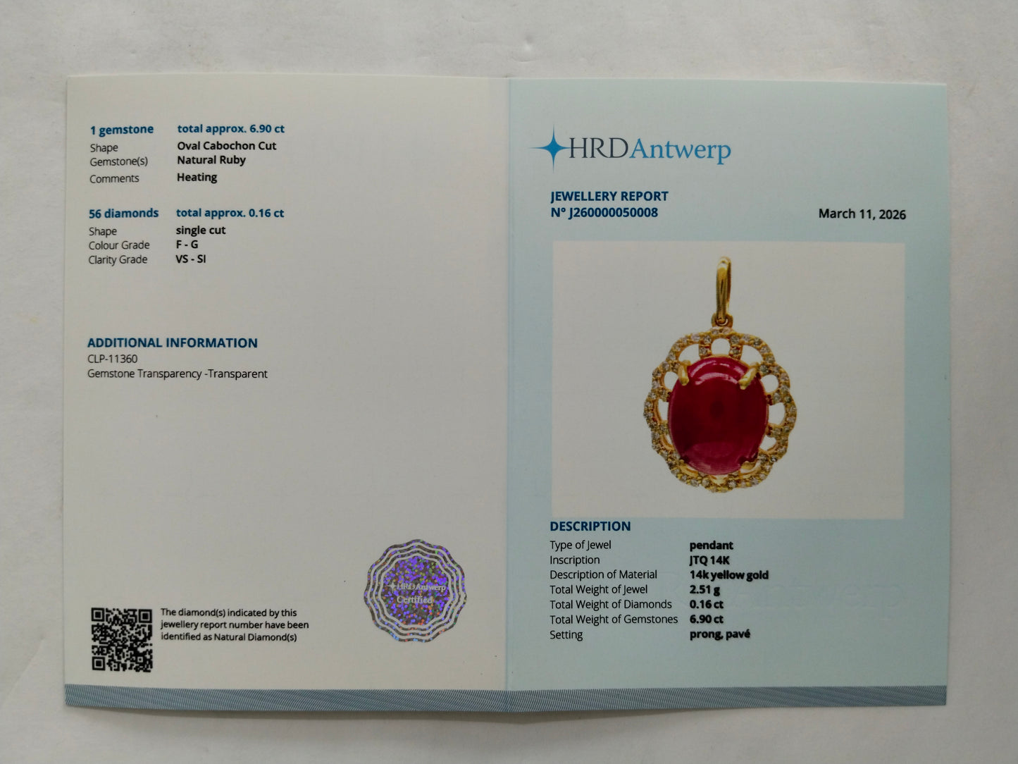 7.06 Ct Oval Cabochon Cut Natural Ruby 14K Gold Pendant