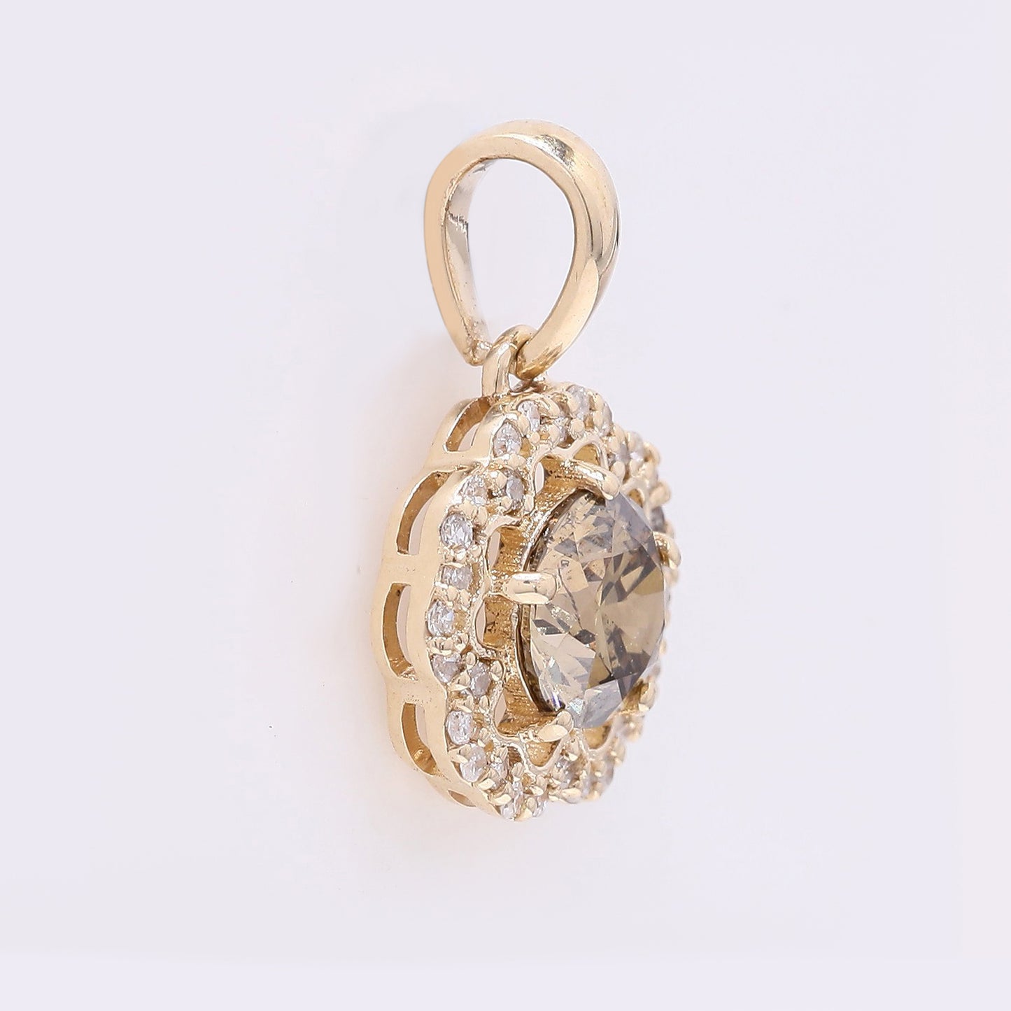 0.71 Ct Round Red Diamond 14K Gold Pendant