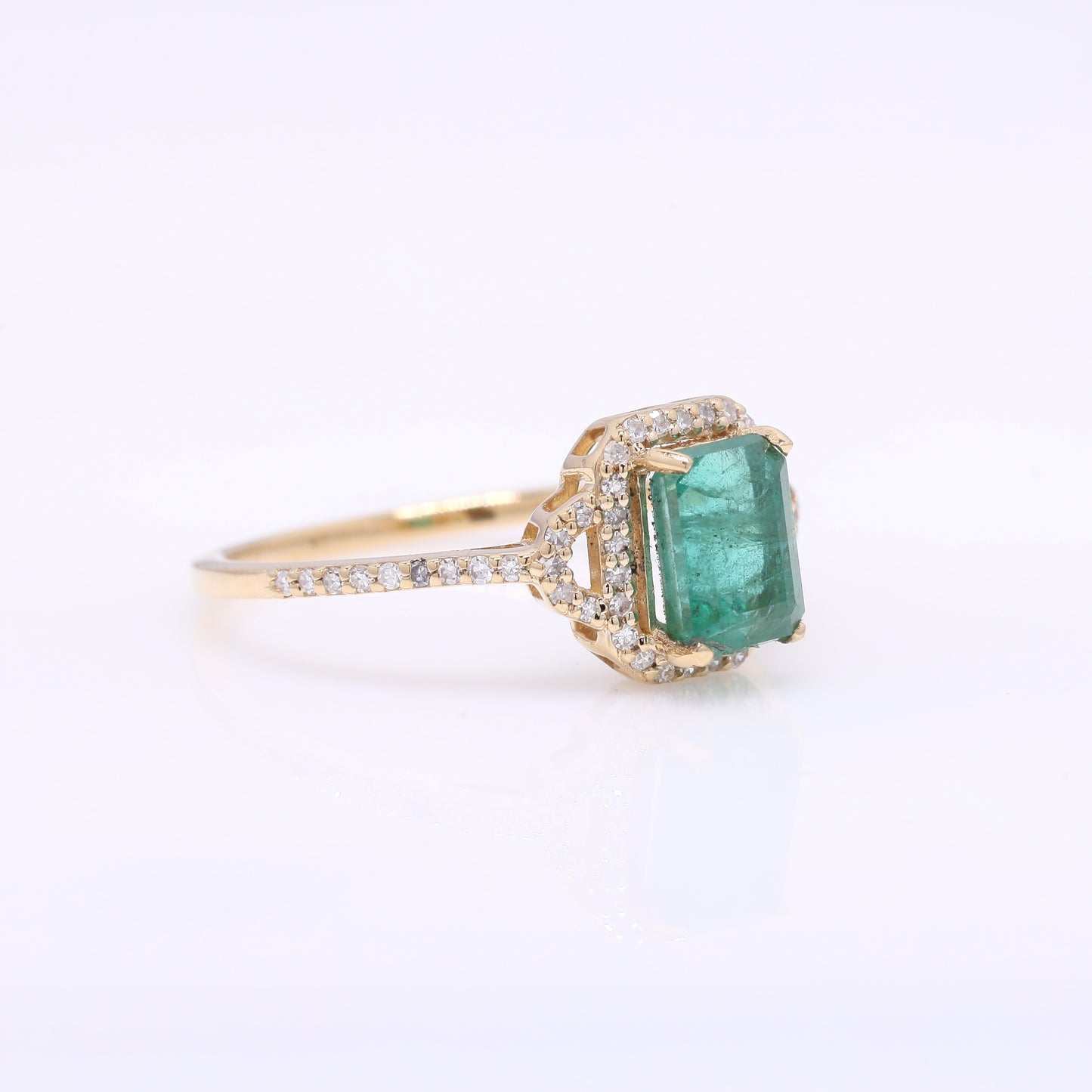 1.44 Ct Octagon Step Cut Natural Emerald 14K Gold Ring