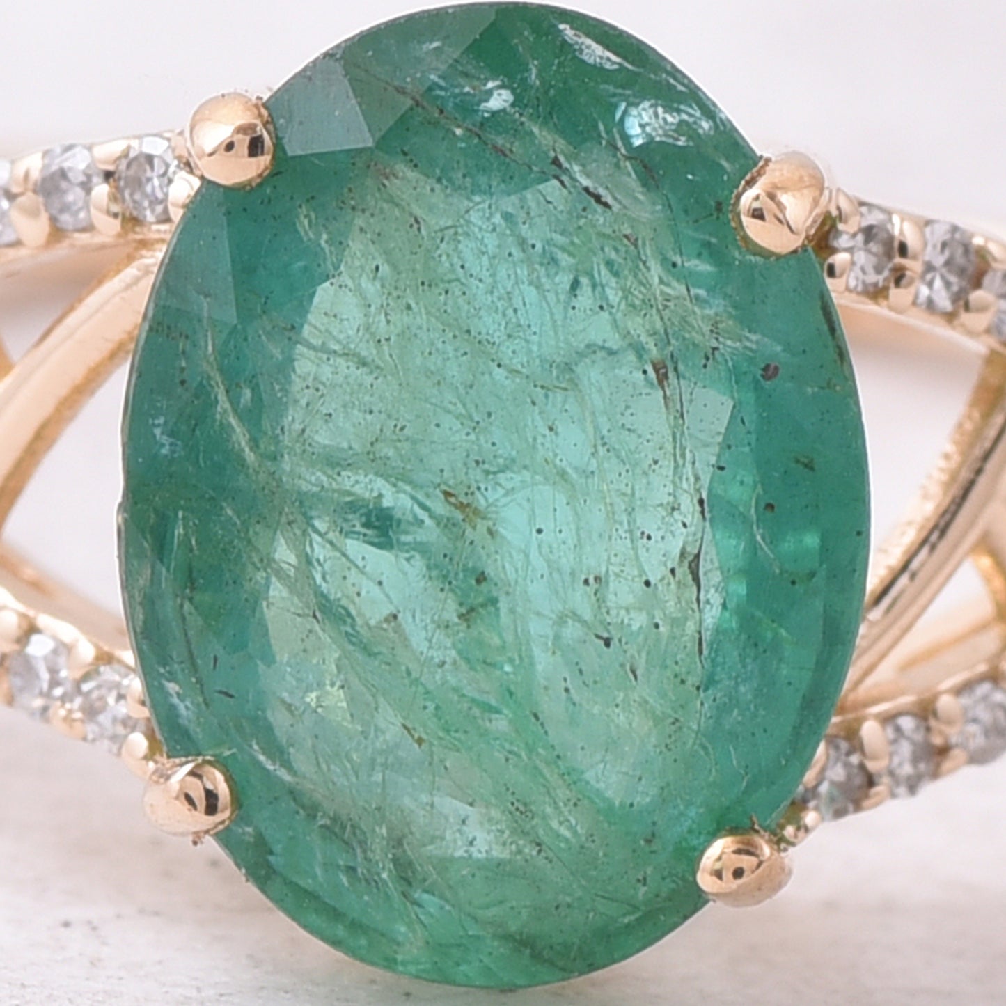 2.16 Ct Oval Mixed Cut Natural Emerald 14K Gold Ring