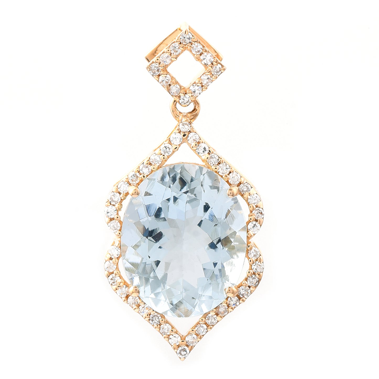 3.07 Ct Oval Mixed Cut Natural Aquamarine 14K Gold Pendant