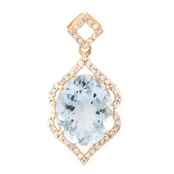 3.07 Ct Oval Mixed Cut Natural Aquamarine 14K Gold Pendant