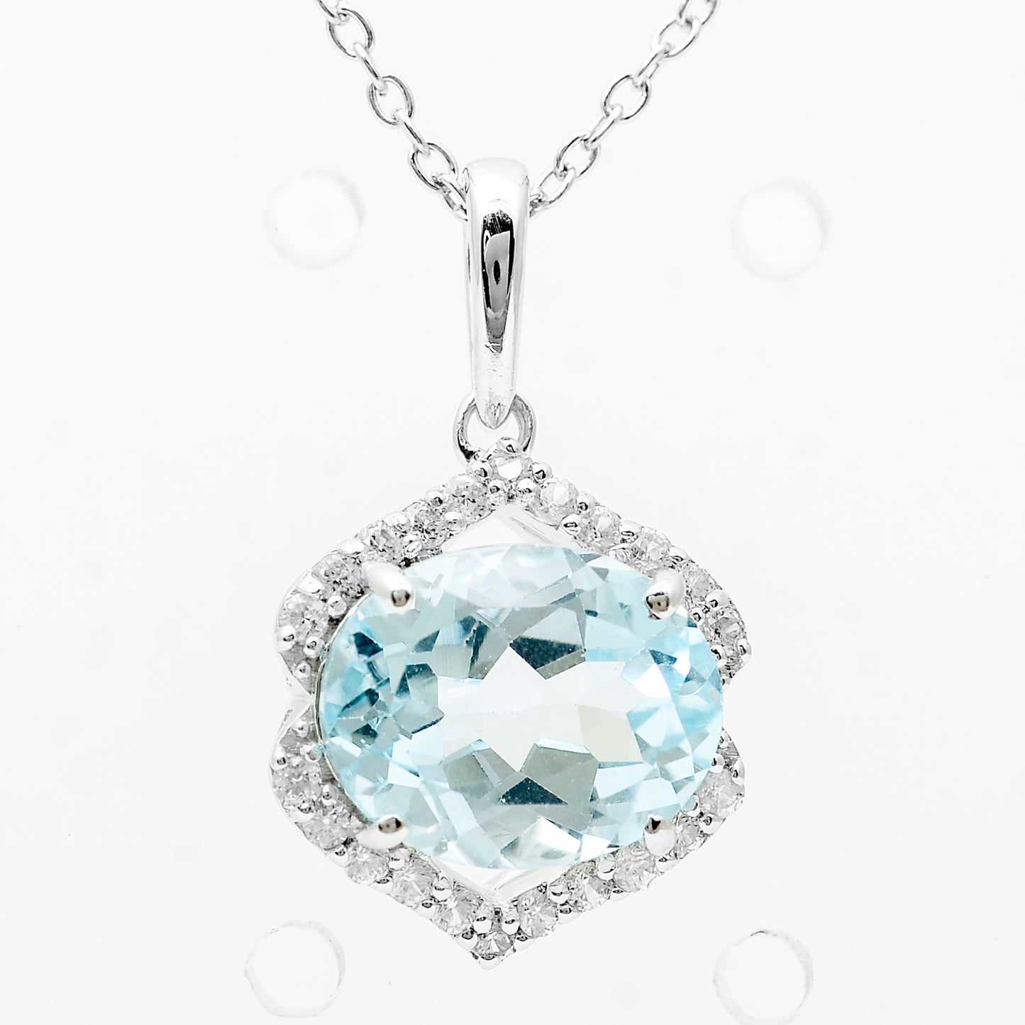 3.51 Ct Oval Blue Topaz, White Zircon 925 Sterling Silver Pendant