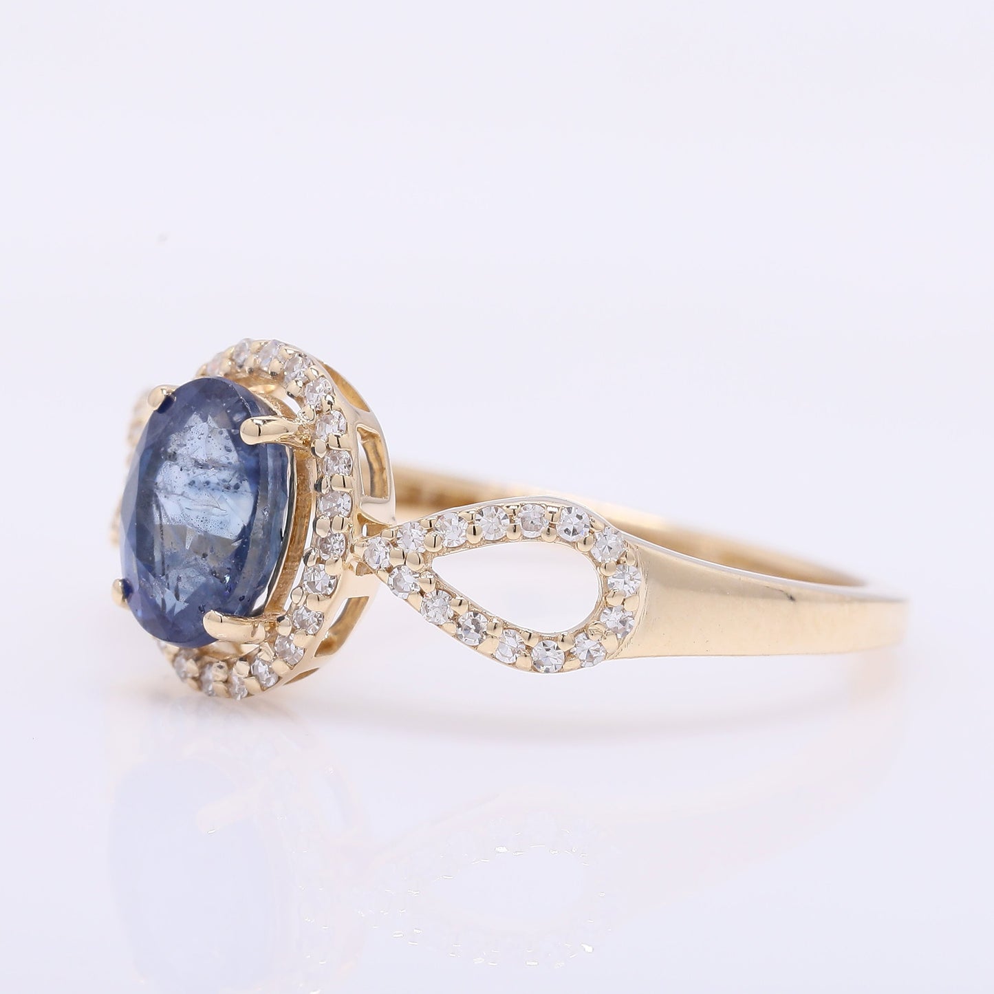 1.38 Ct Oval Mixed Cut Natural Sapphire 14K Gold Ring