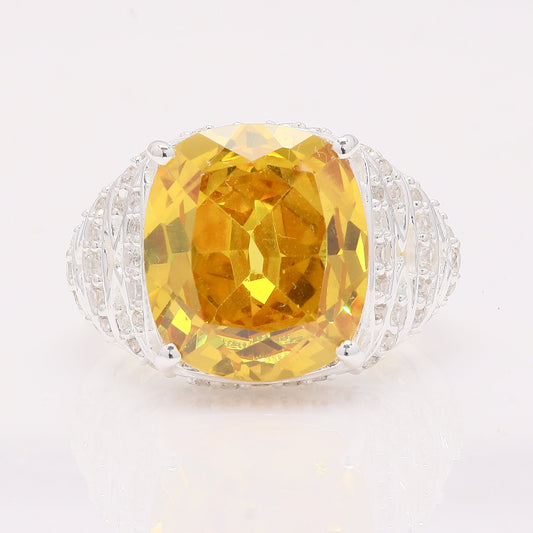 16.40 Ct Cushion Yellow Cz 925 Silver Ring