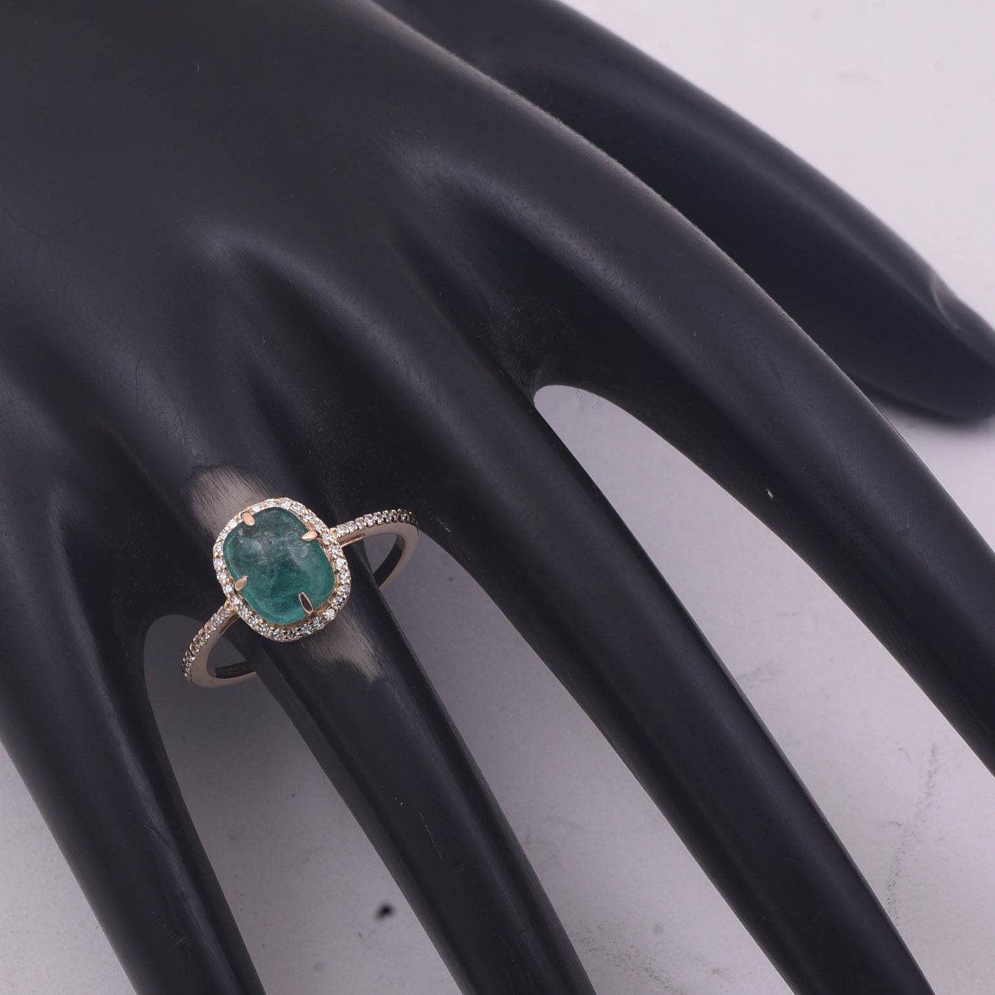 2.23 Ct Cushion Cabochon Cut Natural Emerald 14K Gold Ring