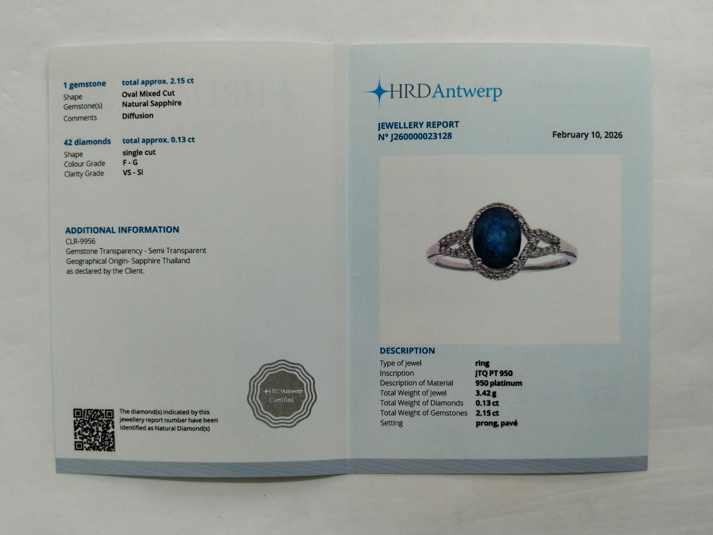 2.28 Ct Oval Mixed Cut Natural Sapphire 950 Platinum Ring