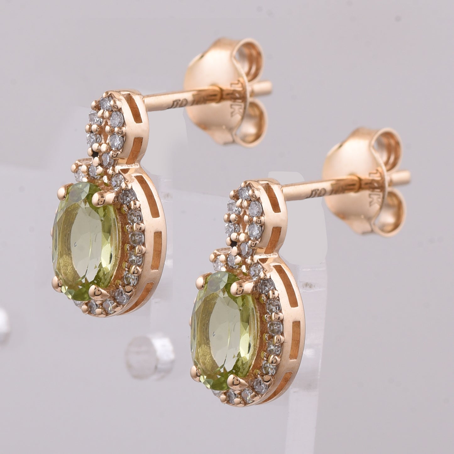 0.92 Ct Oval Natural Green Tourmaline 14K Gold Earrings