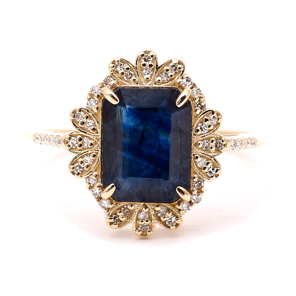 2.22 Ct Octagon Natural Sapphire 14K Gold Ring