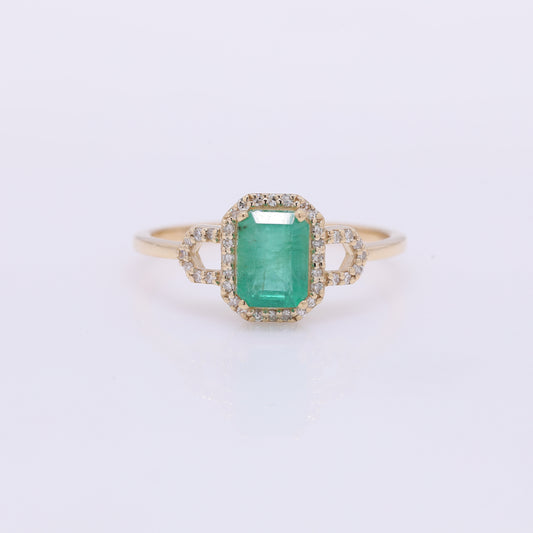 1.23 Ct Octagon Step Cut Natural Emerald 14K Gold Ring