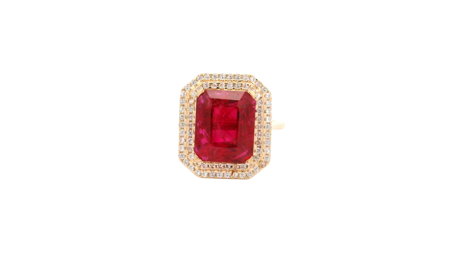 6.50 Ct Octagon Lab Grown Ruby 14K Gold Ring