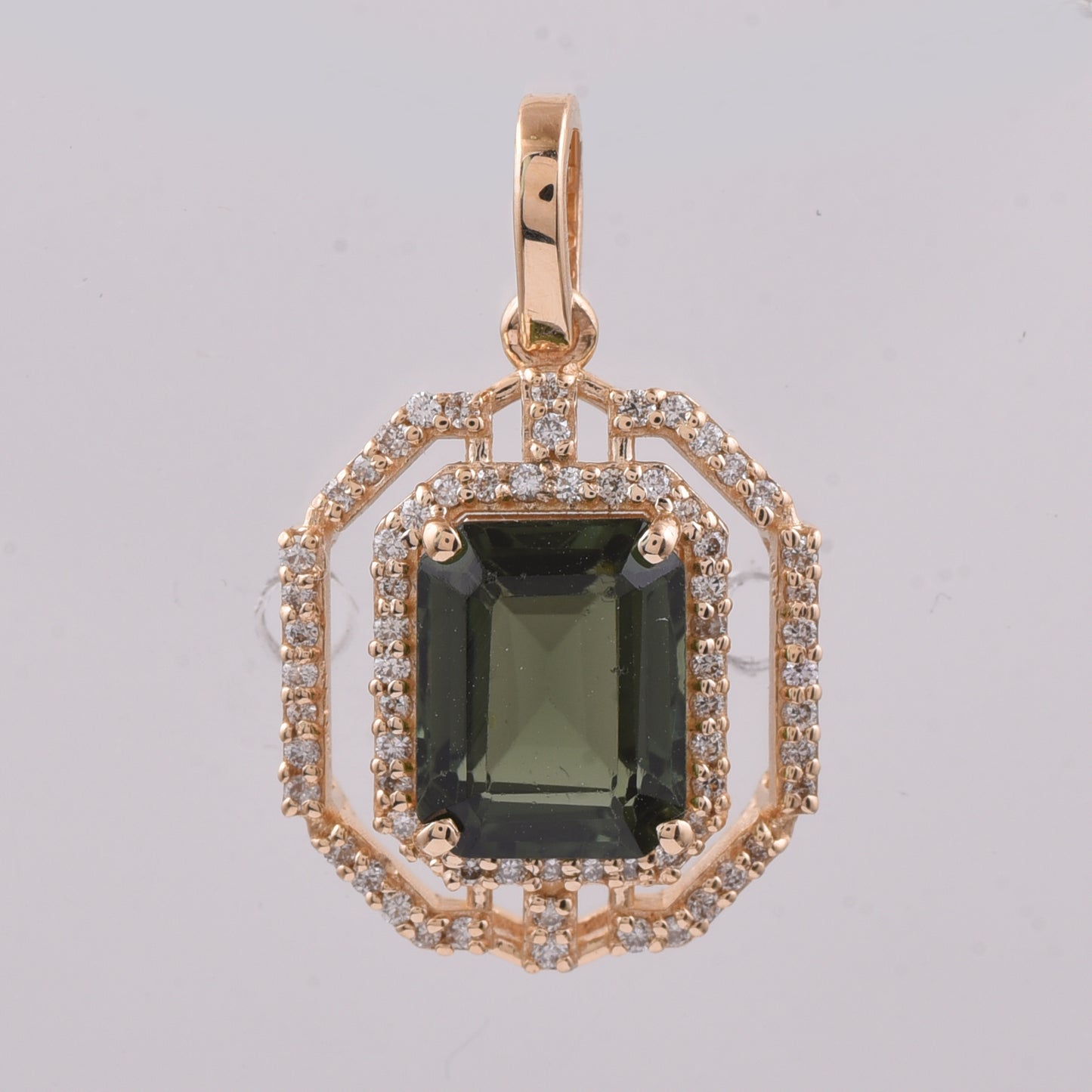 2.44 Ct Octagon Step Cut Natural Green Tourmaline 14K Gold Pendant