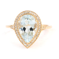 2.93 Ct Pear Mixed Cut Natural Beryl Aquamarine 14K Gold Ring