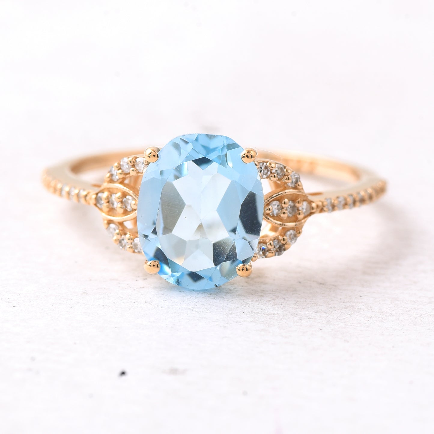 2.19 Ct Oval Mixed Cut Natural Topaz 14K Gold Ring