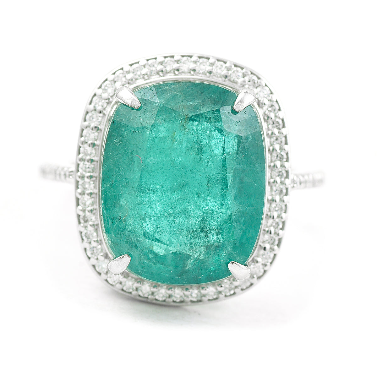 11.70 Ct Rectangular Cushion Mixed Cut Natural Beryl Emerald 950 Platinum Ring