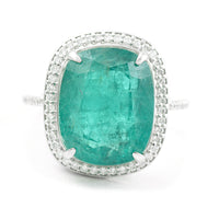11.70 Ct Rectangular Cushion Mixed Cut Natural Beryl Emerald 950 Platinum Ring