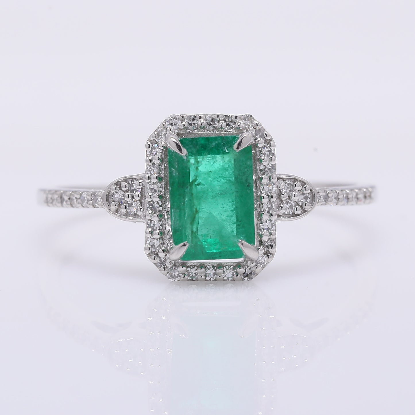 0.91 Ct Octagon Step Cut Natural Emerald 950 Platinum Ring