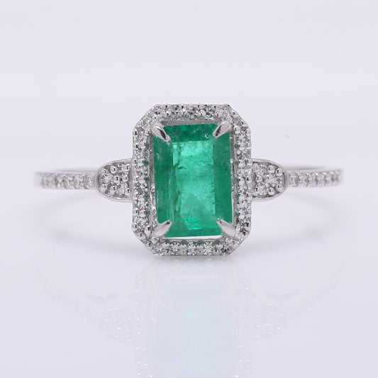 0.91 Ct Octagon Step Cut Natural Emerald 950 Platinum Ring