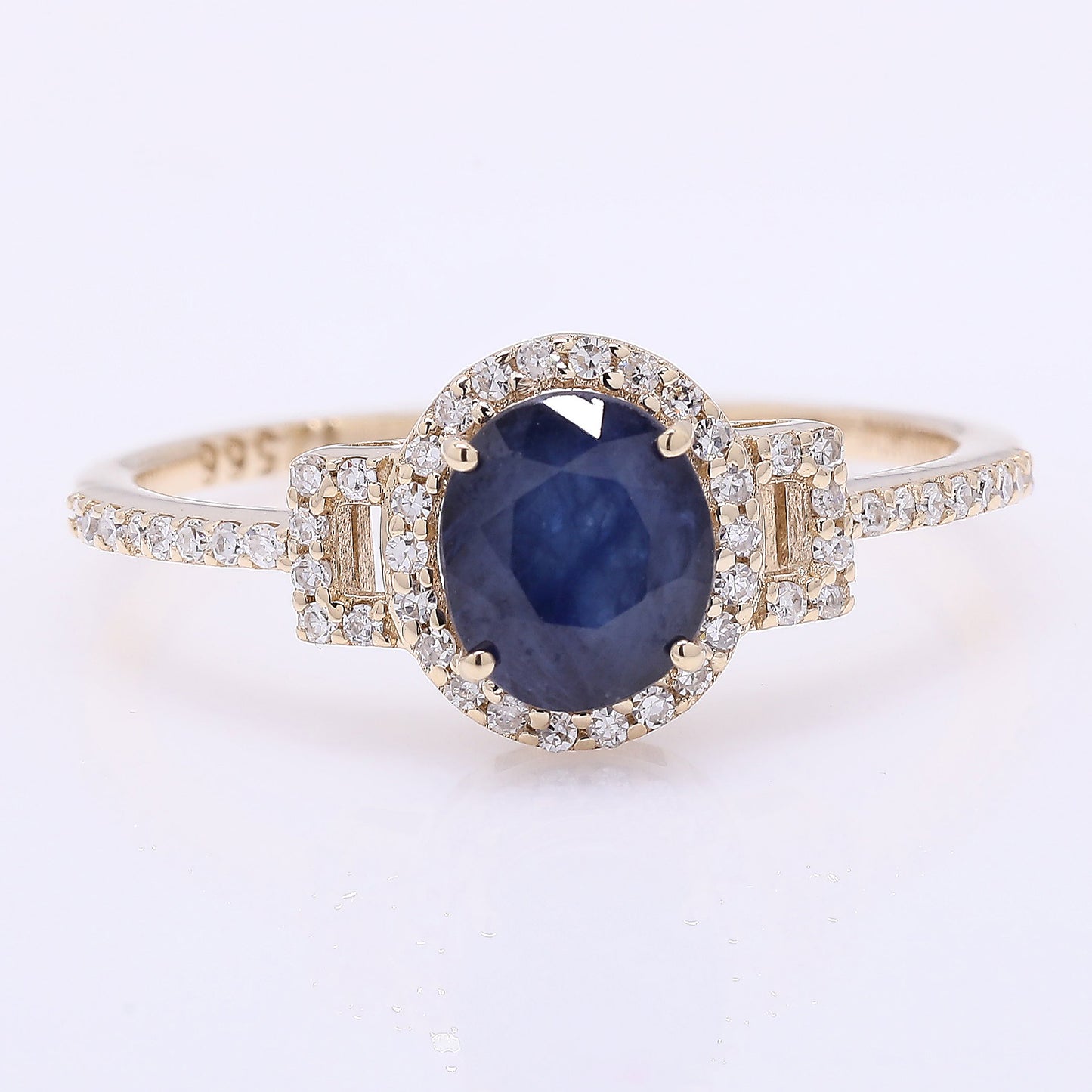 1.40 Ct Oval Mixed Cut Natural Sapphire 14K Gold Ring