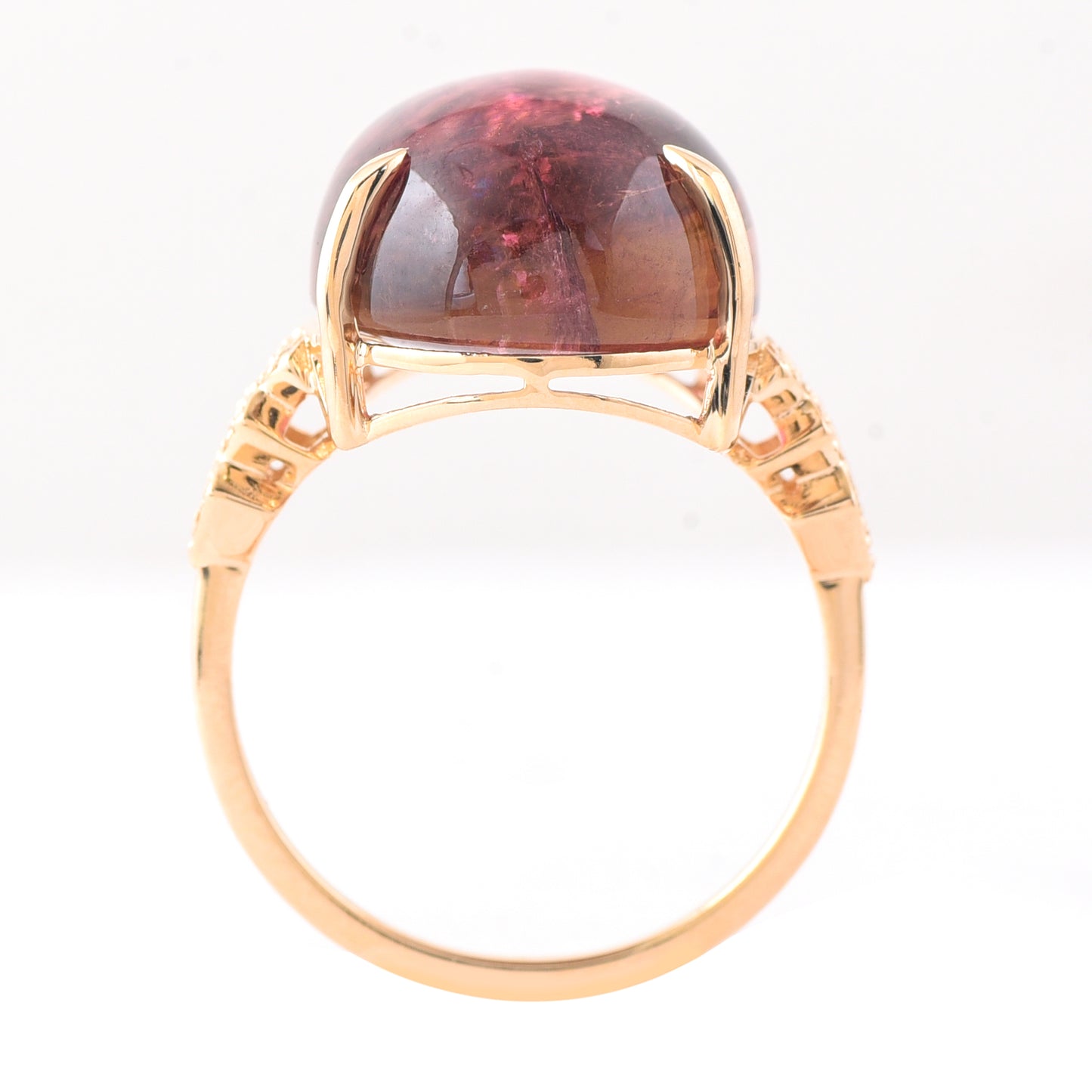 16.77 Ct Oval Cabochon Cut Natural Pink Tourmaline 14K Gold Ring